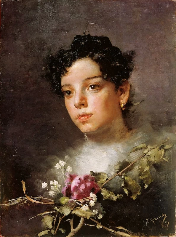 José Garnelo y Alda - Giovane con fiori
